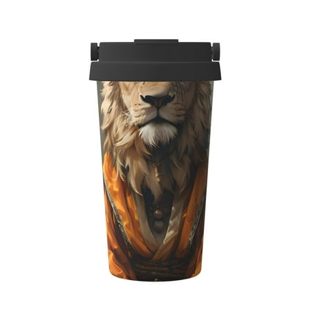 

Uemuo Jungle Meditating Lion Print Carry Insulated Coffee Mug Travel Mug with Hidden Handle Insulated Coffee Flask Leak-proof Travel Mug Insulated Mug for Office