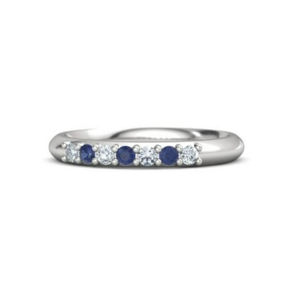 Blue Blue Sapphire & White Cz Half Eternity Stackable Band Ring 925 Sterling Silver Ring Thanksgiving Gift Valentine Gift Women Gift