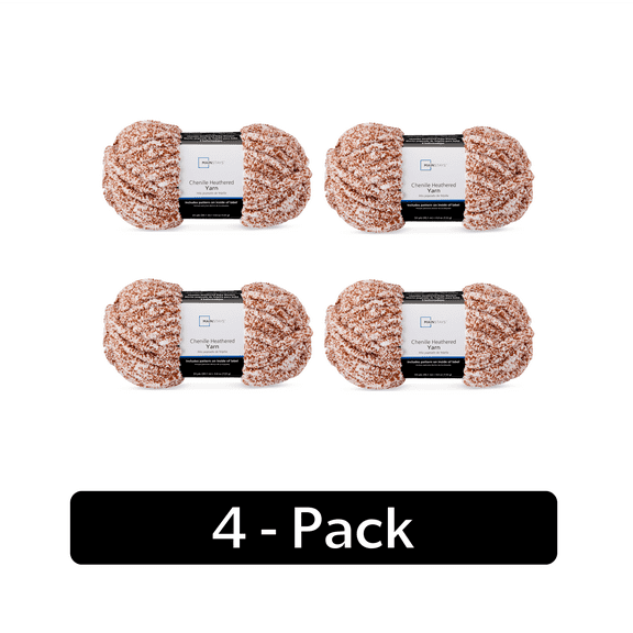 Mainstays Heathered Chenille Yarn, 33 yd, Gingerbread, 100% Polyester, Super Bulky, Pack of 4