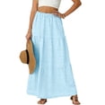 thumbnail image 2 of asdoklhq Summer Skirts for Women Maxi Skirts Pleated Skirts Ladies' Colored Court-style Hollow-out Patchwork High-waisted Multi-layer Pleated Long Skirt Light Blue 2X, 2 of 8