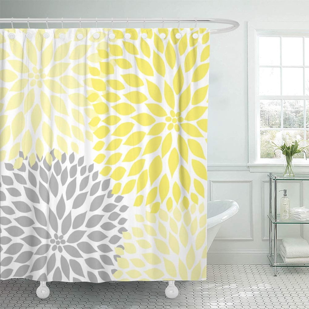 SUTTOM Gray Flowers Yellow Grey Dahlia Blooms Mums Nursery Shower Curtain 66x72 inch Walmart