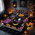 thumbnail image 2 of Homewish Halloween Ghost Pumpkin Bed Sheets, Cartoon Haunted House Moon Full Size Sheets, Black Purple Orange Yellow, 4 Pieces (1 Flat Sheet, 1 Fitted Sheet and 2 Pillowcases), 2 of 4