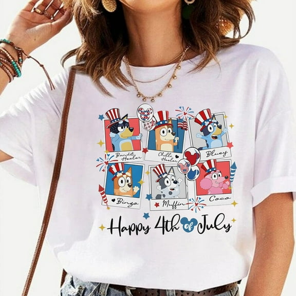 Bluey Happy 4th Of July T-shirt, Bluey Concert Shirt, America Patriotic, Independence Day Shirt, Bluey 4th of July Shirt, Party In The USA Shirt, White Color size S