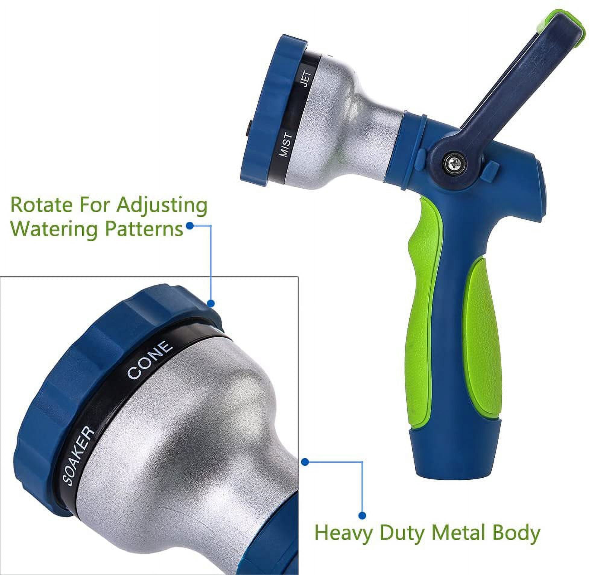 GREEN MOUNT New Patent Garden Hose Nozzle Heavy Duty Water Nozzle High Pressure Fireman Style Nozzle with Ergonomic Handle for Women and Children to Water Lawn and Garden