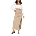 thumbnail image 1 of Women Knitted Package Hip Skirt Summer High Waist Split Skirt with Drawstring, 1 of 9