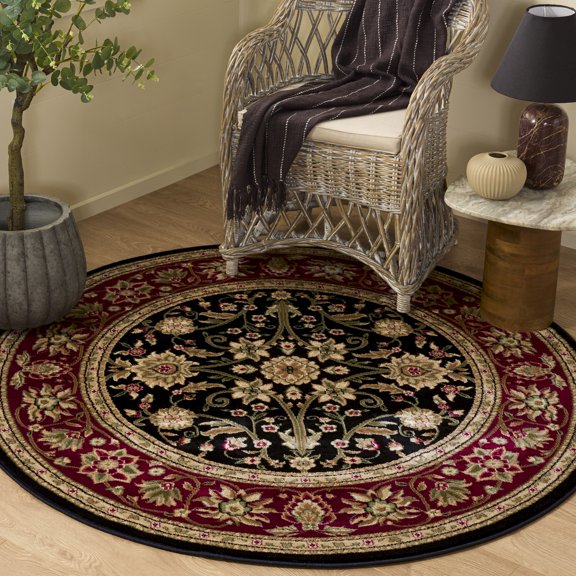 Safavieh Lyndhurst Victoria Floral Area Rug, Black/Red, 3'3" x 3'3" Round