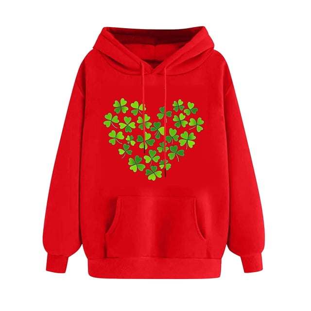 Plebaso Chandails en Molleton à Capuche pour Femmes pour la Saint-Patrick, Manches Longues, Imprimé Trèfle