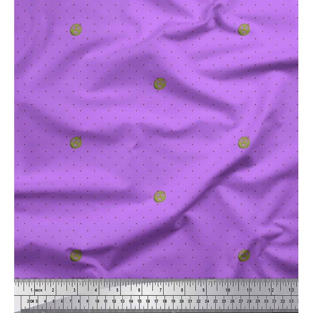 Soimoi Purple polyester Crepe Fabric Lady Finger & Dots Printed Fabric 1 Yard 42 Inch Wide