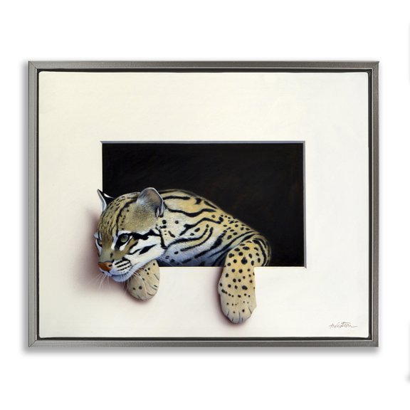 Stupell Industries Traditional Wildlife Ocelot Resting Paws Cutout Illusion Gray Floating Frame Canvas Art, 31 x 25, by Alan Weston