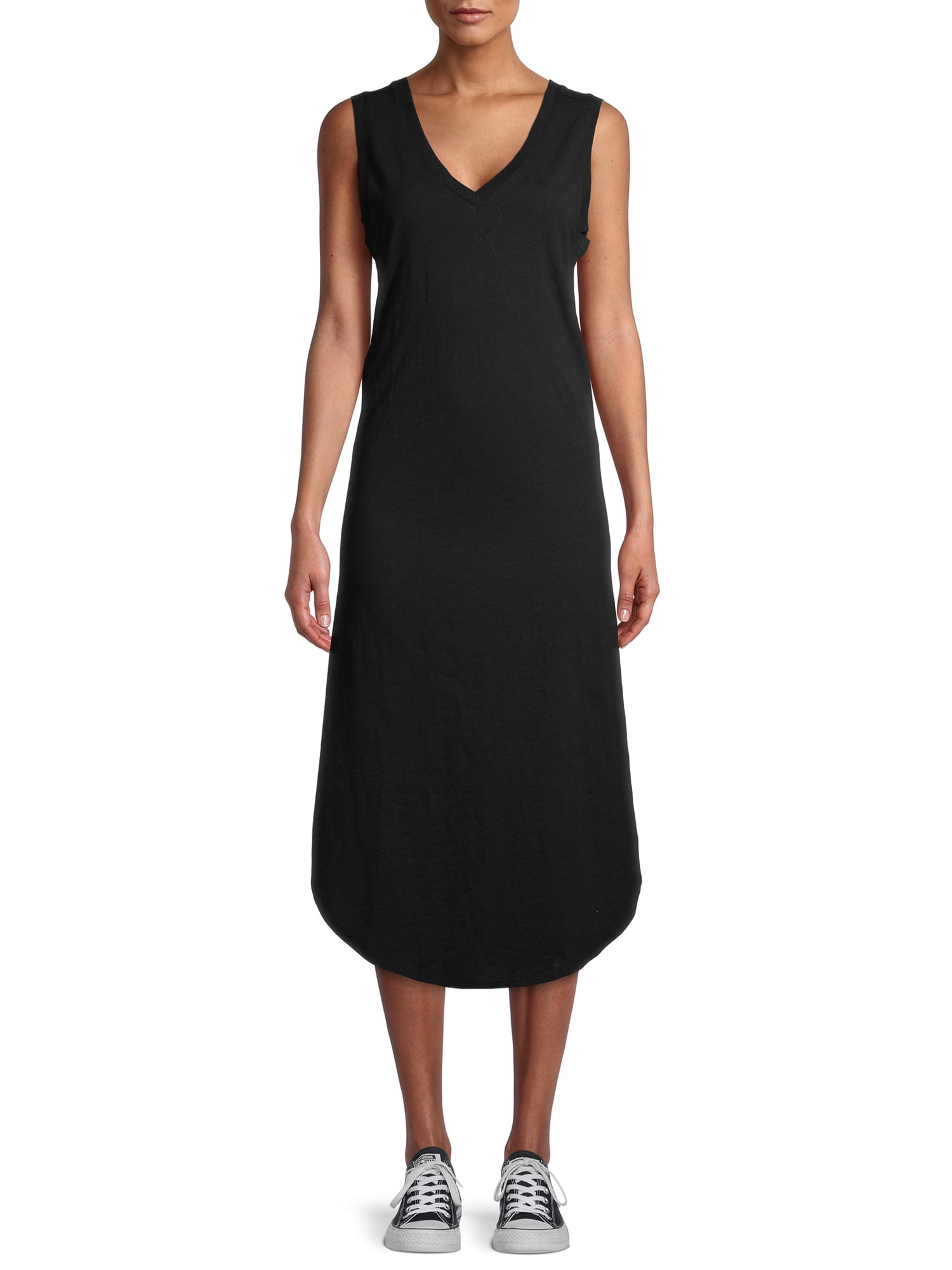 Time and Tru Women's Double V-Neck Shirttail Dress - Walmart.com