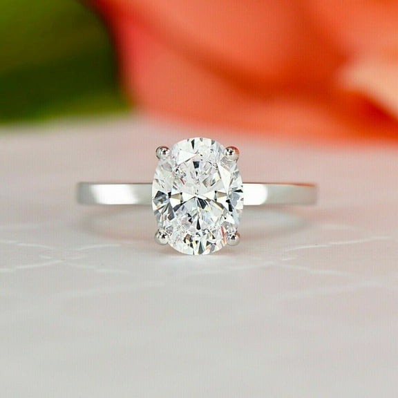 2Ct Lab Created Diamond Oval Cut Solitaire Engagement Ring 14K White Gold Plated