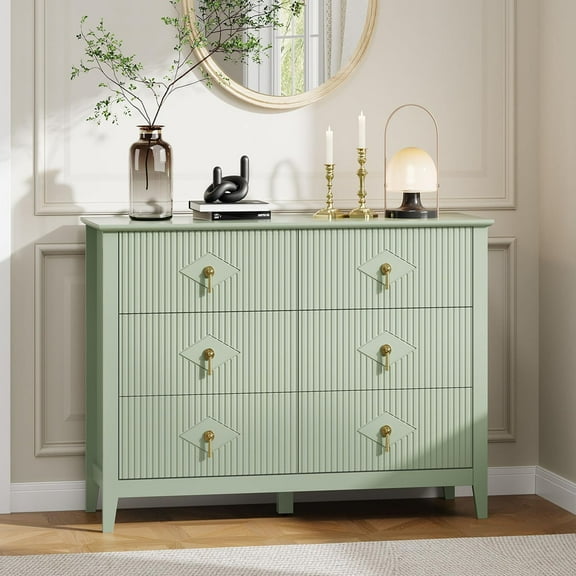 Danolapsi 47.2 Inch Fluted Dresser,6-Drawer Wood Dresser for Bedroom, Modern Chest of Drawers, Storage Organizer Cabinet for Living Room, Hallway, Entryway