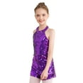 thumbnail image 4 of inhzoy Kids Girls Shiny Sequins Ballet Jazz Latin Dance Romper Jumpsuit Halter Neck Stage Performance Costume,Sizes 6-14 Purple 6, 4 of 8