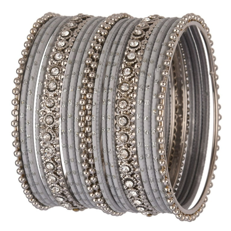 Efulgenz Indian Bangle Set Rhinestone Crystal Oxidized