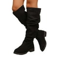 thumbnail image 5 of Women Knee High Boots Mid Calf Slouchy Ruched Suede Side Zipped Block Low Heels Long Booties (Black 41), 5 of 8