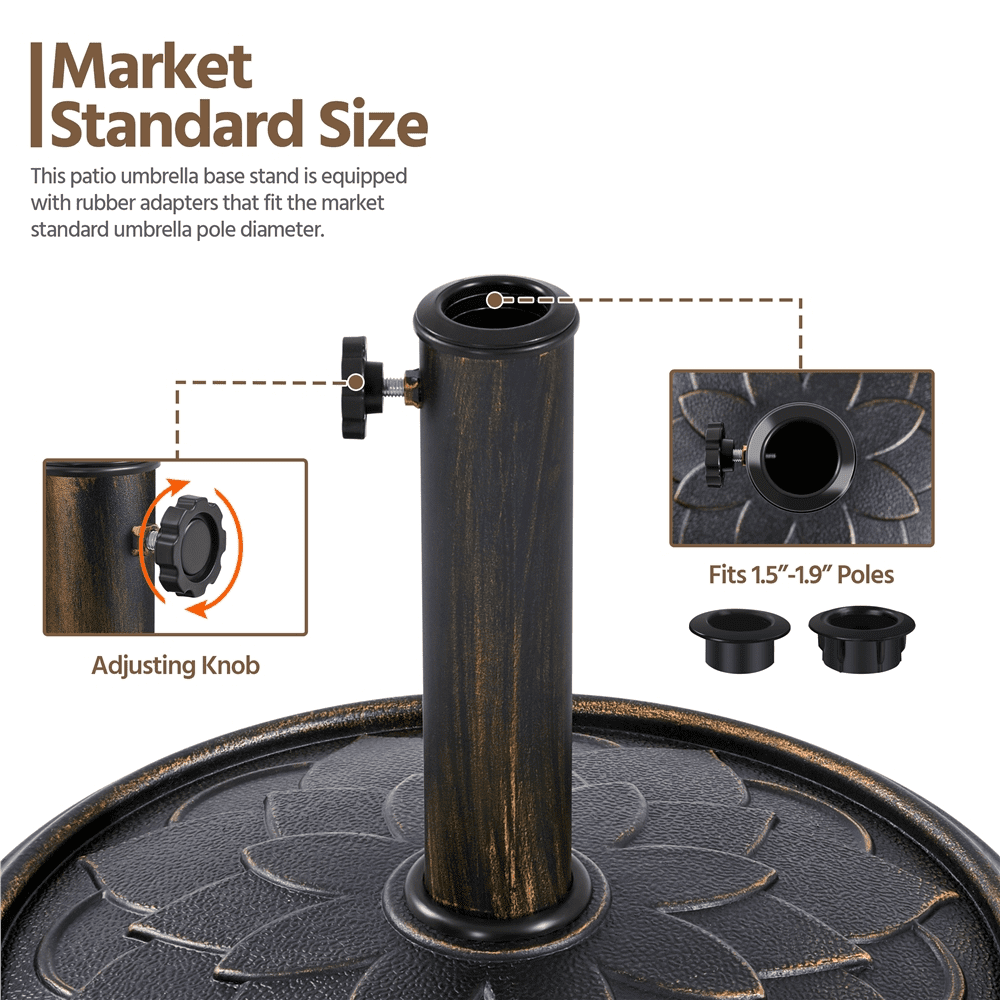 Renwick Iron Market Patio Umbrella Base with Flower Petal Pattern Bronze