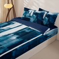 thumbnail image 3 of Homewish Blue Abstract Block Zipper Queen Comforter Set with Fitted Sheet and 2 Pillowcases,Geometric Artwork Zipper Bedding Set,Navy Blue Reversible,4pcs, 3 of 8