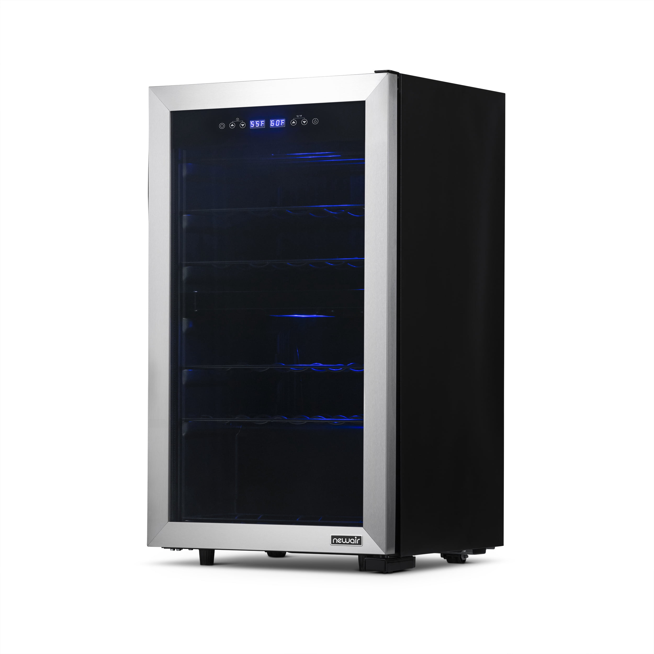 Newair Freestanding 28 Bottle Dual Zone Compressor Wine Fridge in Stainless Steel, Adjustable Racks and Exterior Digital Thermostat