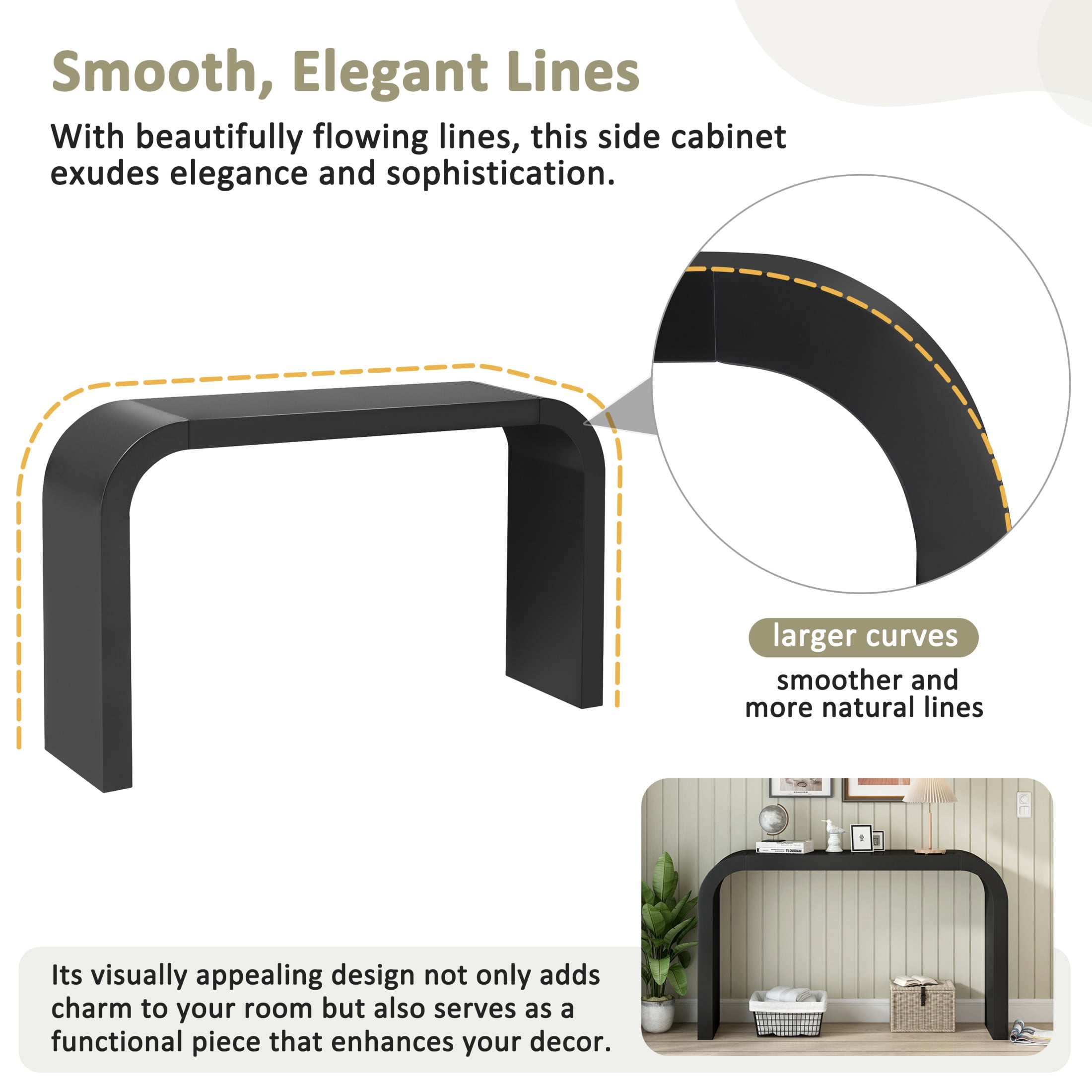 Christopher Knight Home Modern 52" Curved Console Table, Wood Entryway Table for Hallway, Black