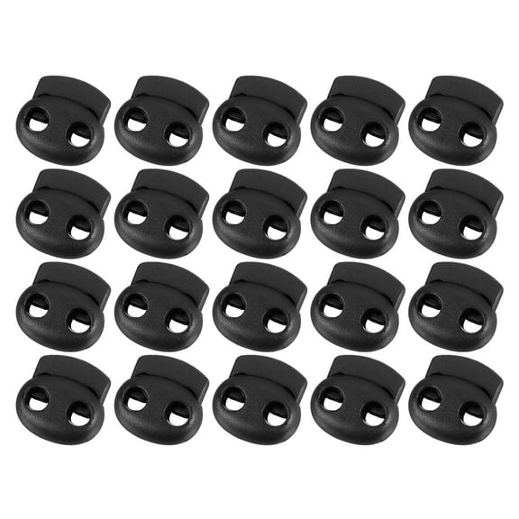 Uxcell 40Pack 5mm Plastic Cord Locks Double Hole Spring Toggle Stopper, Black