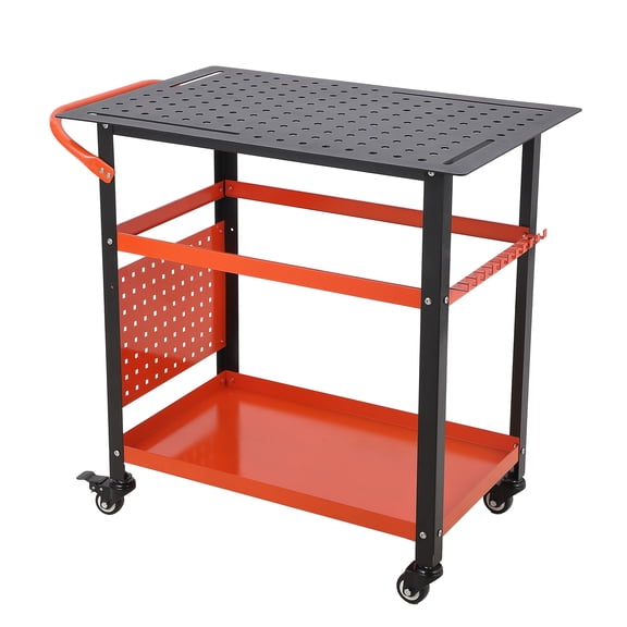 Welding Table on Wheels – 36"x24" Steel Welding Workbench with Lockable Casters, 5/8" Fixture Holes, Tool Tray – Portable Shop Work Station
