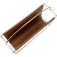 thumbnail image 3 of MyGift 15 Inch Mid Century Modern Magazine Holder with Brass Tone Metal Frame and Caramel Brown Leatherette Sling, Freestanding Storage Organizer Newspaper Rack, 3 of 7
