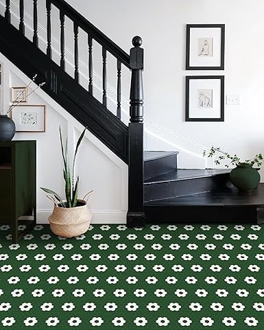 MORCART Peel and Stick Floor Tile, Vinyl Flooring Waterproof, DIY Flooring for Bathroom, Kitchen, Fireplace, Pet House, Stairs, Bedrooms, Wall(20PCS,7.87" x 7.87",Dark Green)