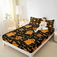 thumbnail image 4 of Manfei Black Orange Halloween Queen Sheet Sets 4-Piece, Cute Spooky Animal Ghost Flat Sheet, Skull Bone Bat Queen Fitted Sheet, Ultra Soft Room Decor, 4 of 7