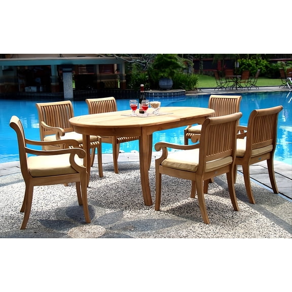7-Piece Teak Dining Set: 94" Oval Extendable Table 6 Giva Arm Chairs