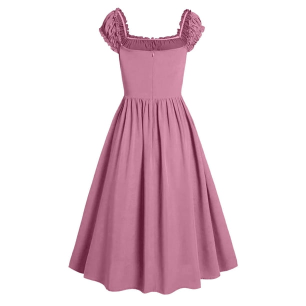 Jsaierl Corset Dress for Women Vintage Renaissance Cottagecore Dress Sleeveless Midi Summer Pleated Dresses Smocked Lace Up A-line Party Dresses,