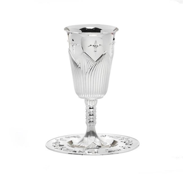 Novell Collection X4300 Lily Light Kiddush Cup & Tray, Silver
