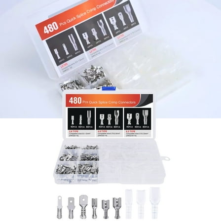 480Pcs Quick Splice Male and Female Wire Spade Connector Crimp Terminal Block Assortment Kit with Insulating Sleeve for Electrical Wiring Car Audio Speaker