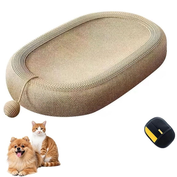 Oval Sisal Cat Scratcher Bed, Durable Cat Scratching Pad with Interactive Ball Toy, Cat Scratcher Lounge Bed for Indoor Cats, No Fray Cat Scratch Mat for Rest and Scratching