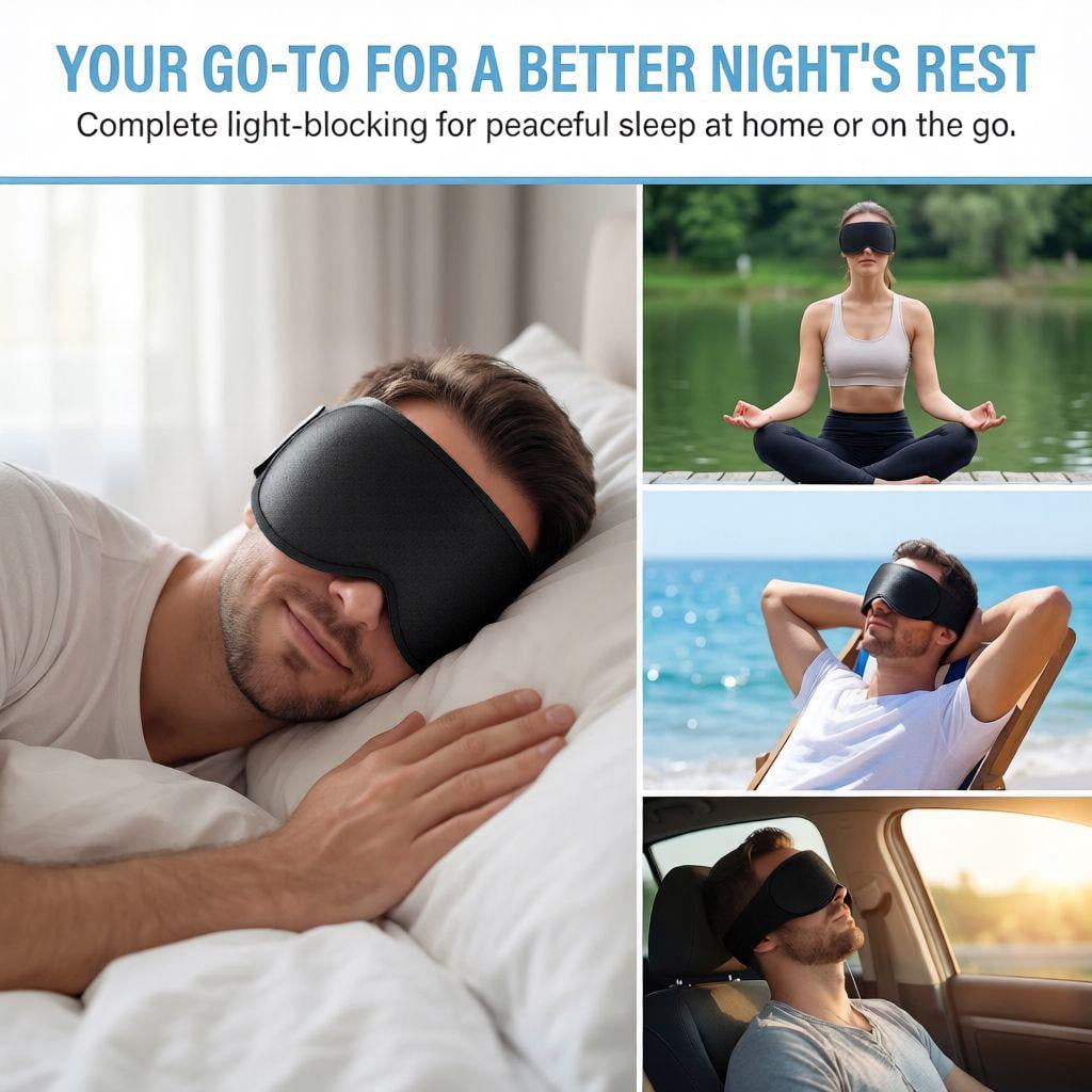 FACEMOON Weighted Sleep Mask 100% Blackout 3D Contoured for Men and Women Restful Sleep Experience Soft Memory Foam Zero Pressure Sleep Comfort Black