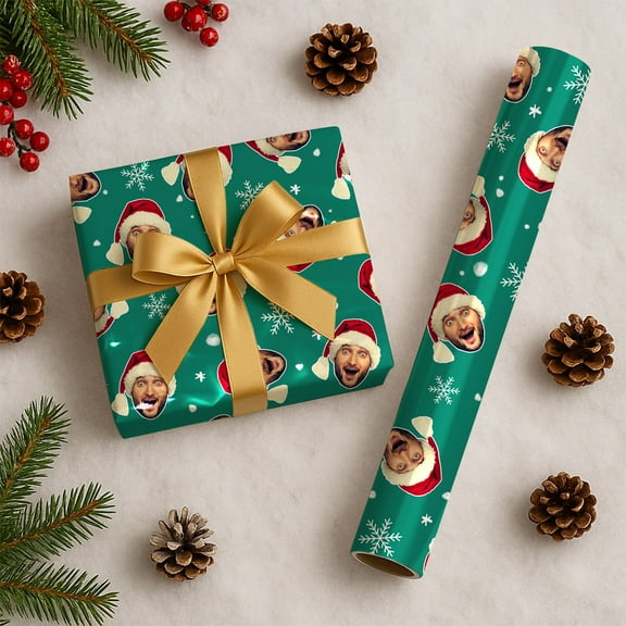 Custom Christmas Wrapping Paper, Personalized Wrapping Paper Rolls with Santa Claus Gingerbread Christmas Tree