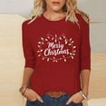thumbnail image 3 of Christmas T Shirts For Women Crew Neck 3/4 Sleeve Print Pullover Tops Plus Size Loose Funny Graphic Xmas Holiday Blouse (4XL, Red), 3 of 5