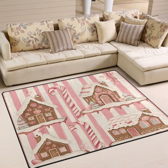 Yayeee Area Rugs for Living Room 6.7'x4.8' Non Slip Washable Bedroom Floor Carpet, Pink Candy House