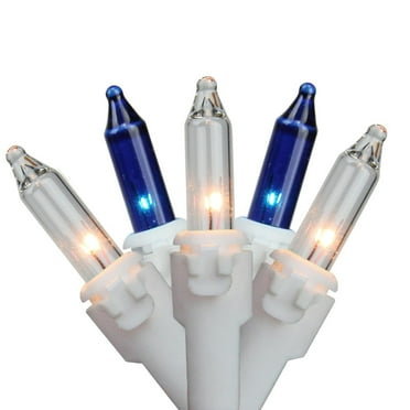 Set of 35 Blue & Clear Mini Christmas Lights 2.5" Spacing - White Wire