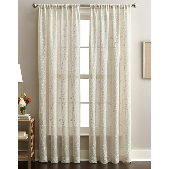 CHF Lynette Indoor, Polyester/Linen/Other Fiber, Light Filtering Single Panel Rod Pocket, Linen, 50"x63", Adult