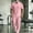 Pink, variant on Men Cotton Linen Sets Outfits 2 Piece Loose Fit Short Sleeve V Neck Henley Shirt and Pants Walking Suits for Men Beachwear Pink