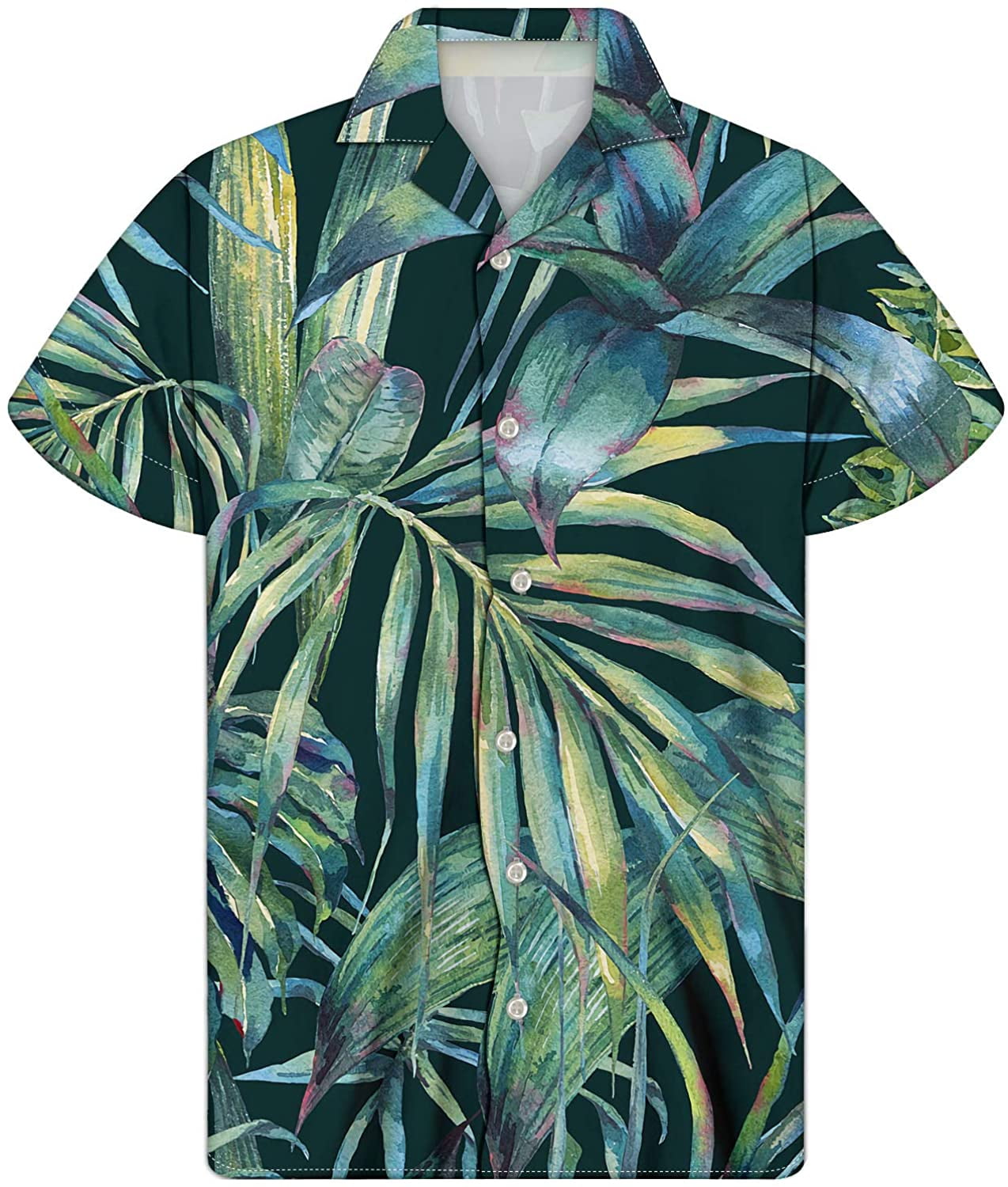 Men's Tropical Palm Leaf Print Hawaiian 
