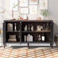 thumbnail image 2 of Wood Storage Cabinet with Three tempered glass doors and Adjustable Shelf,Suitable for living room, study and entrance Brown, 2 of 5