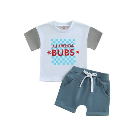

4th of July Toddler Baby Boy Outfit Short Sleeve USA Print T Shirt Top+ Shorts Independence Day Set