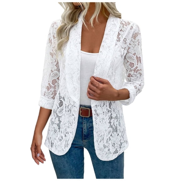 TTUHYWXI Lightweight Summer Crochet Cardigan for Women Long Sleeve Kimono Boho Open Front Sheer Knit Cardigans (White, L)