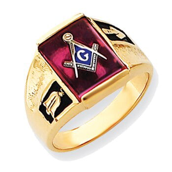 Lex & Lu 14k Yellow Gold Men's Synthetic Ruby Masonic Ring LAL98955