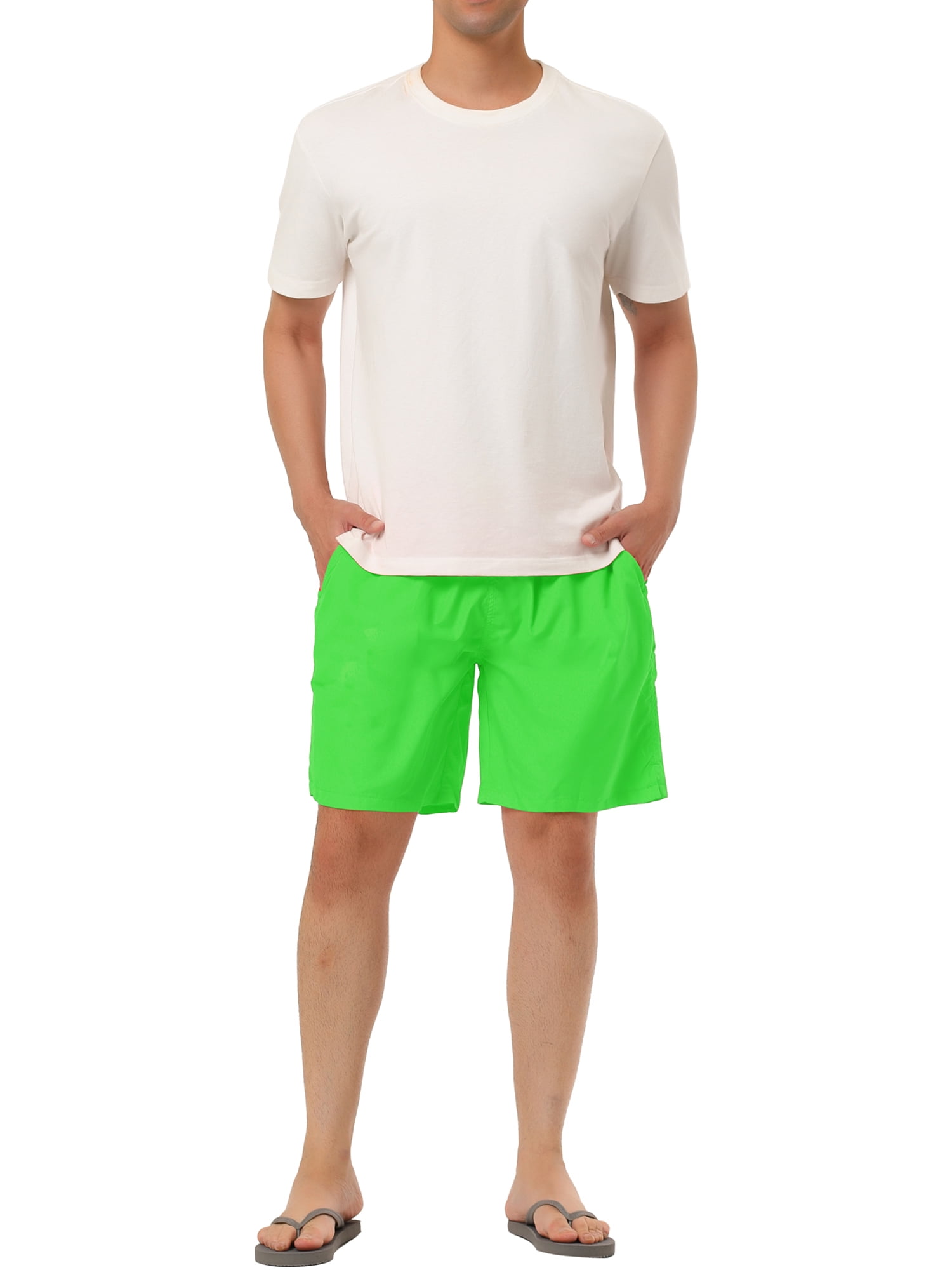 Unique Bargains Men's Summer Beach Drawstring Waist Surfing Mesh Lining Swim Shorts 32 Green