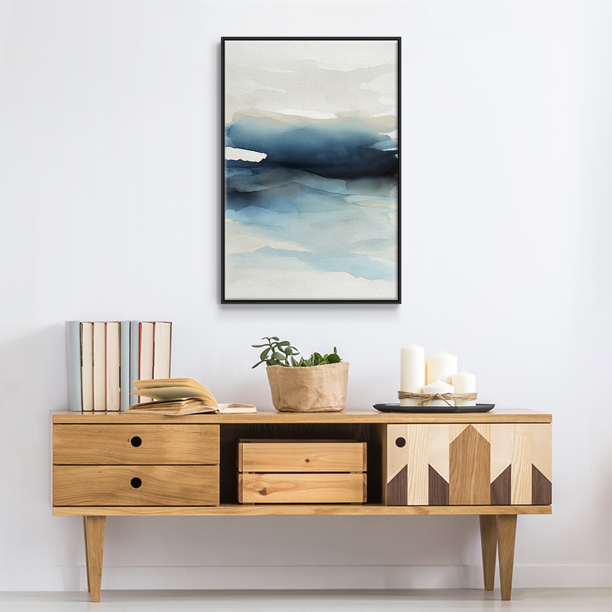Waves II Framed Premium Gallery Wrapped Canvas - Ready to Hang - 25 x 37 - Black Floating Frame