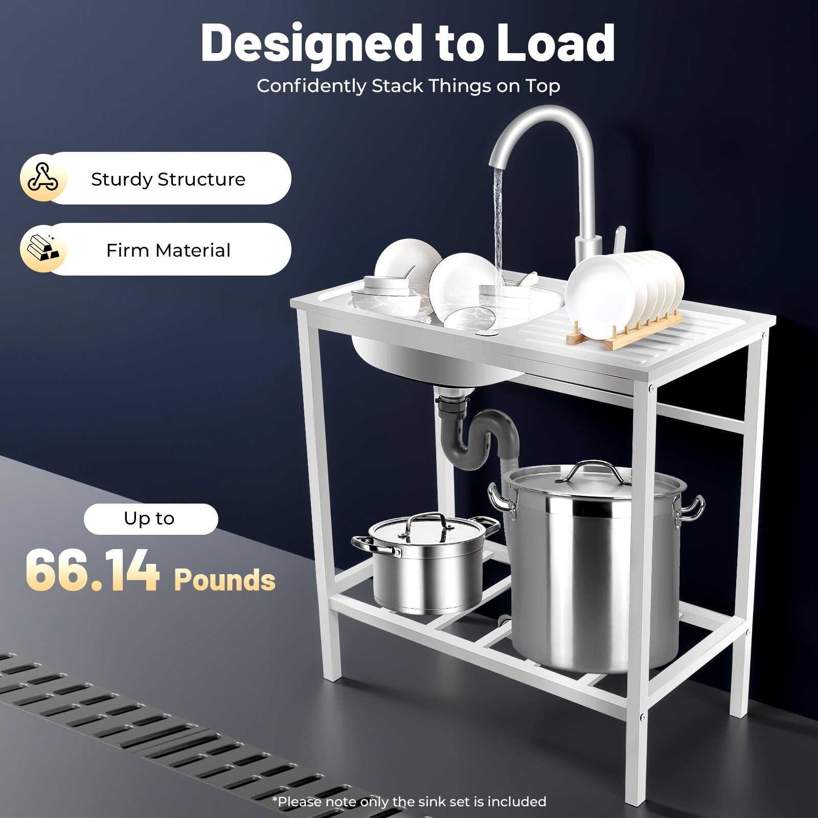 Utility Laundry Sink Kitchen Stainless Steel Single Bowl Kitchen Sink Washing Station