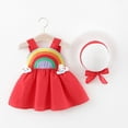 thumbnail image 2 of Zwiiyzr Boho Baby Dress Toddler Kids Girl Summer Pure Color Rainbow Cloud Suspender Skirt with Hat for 0-3 Years Baby Clothes Red, 2 of 9