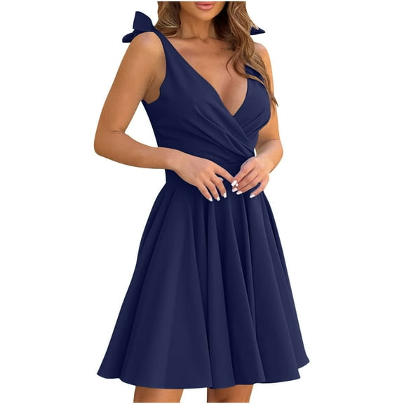 Alkepwun Women Corset Mini Dress Sleeveless Backless Bow Tie Strap Party Dress Dresses V Neck Sexy A-line Mini Party Club Dress